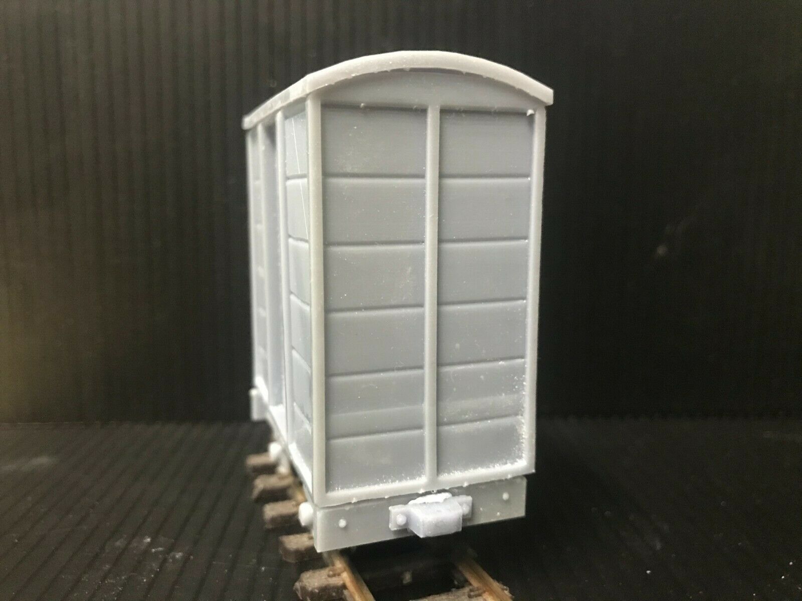 Gn15 narrow gauge box van kit shown assembled with bogie frame and optional 12.5mm wheelsets for model railway layouts