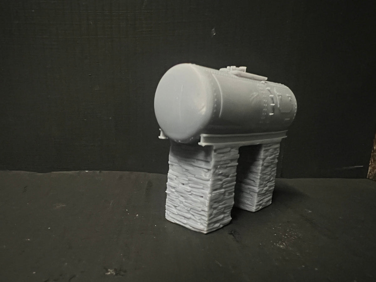 OO H0 OO9  Gauge Single Diesel Tank on stone supports for depot OO Gauge Diesel Depot Oil Tank on Slate/Stone Stilts – 3D Printed Resin Model Railway Scenery