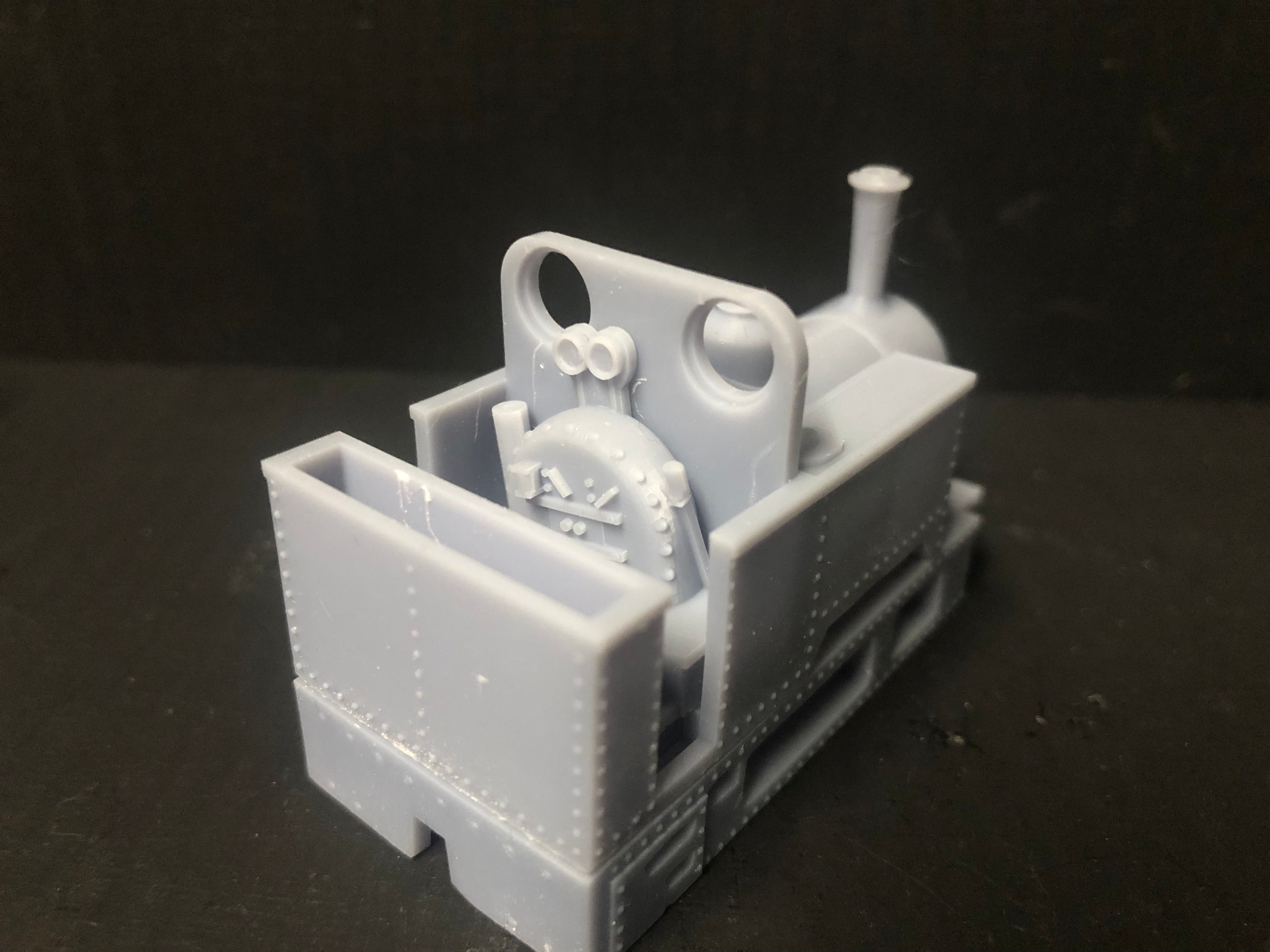 OO9 narrow gauge Kerr Stuart-inspired open cab steam loco kit body fitted to a Kato 11-109 motor bogie chassis