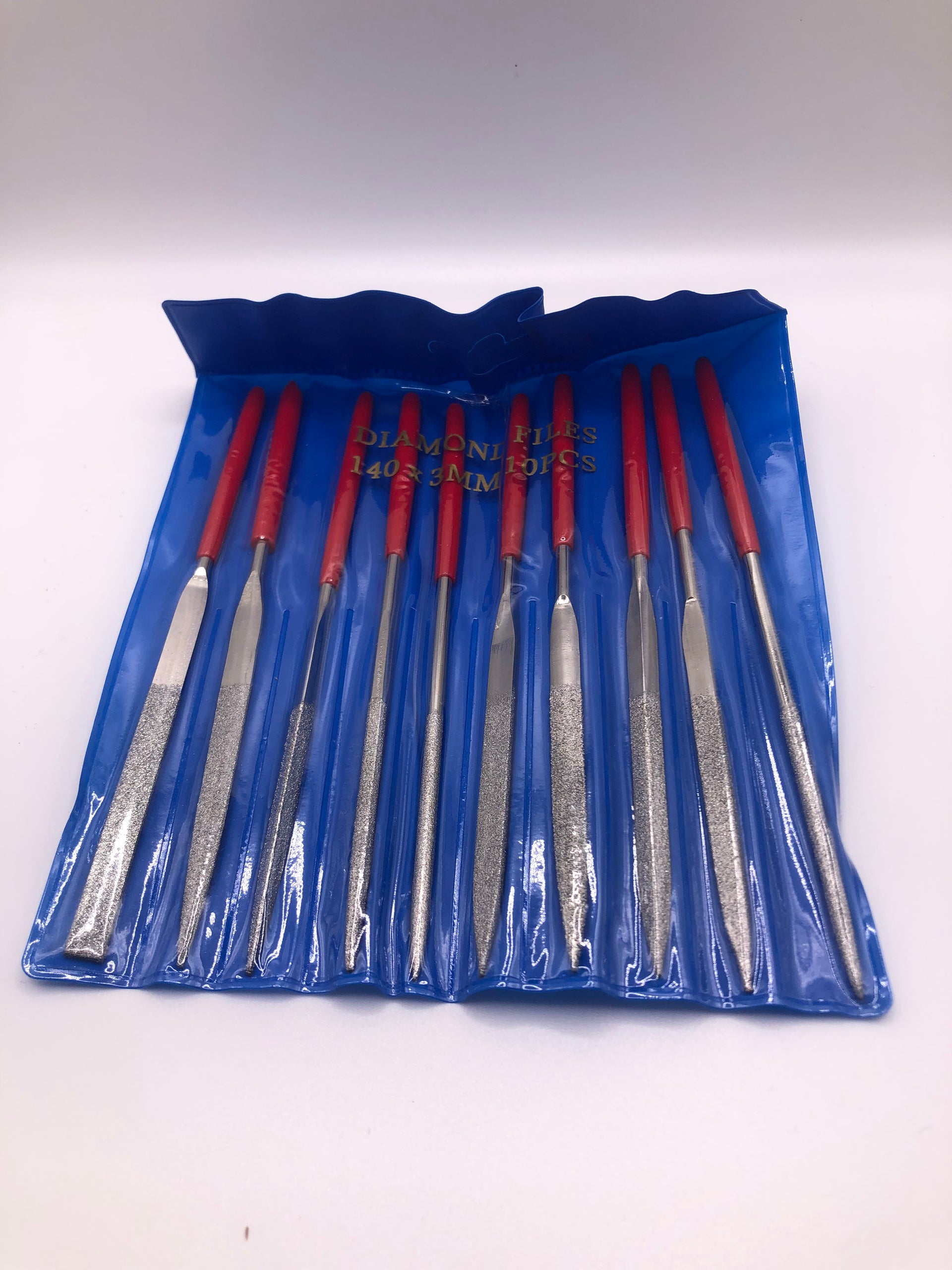 Set of 10 diamond needle files, 140mm precision tools for fine metal, glass and modelling work on small components