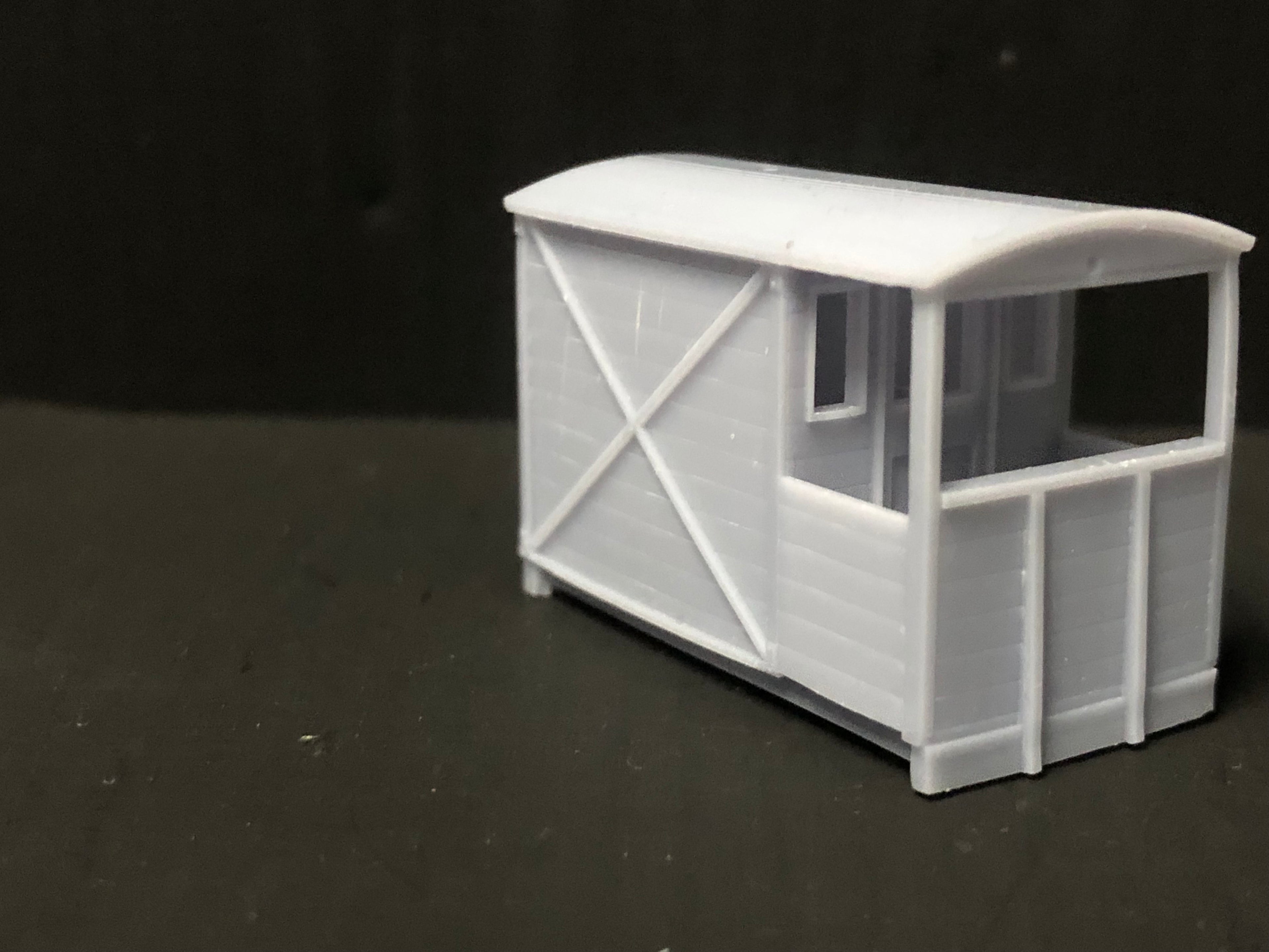 OO9 narrow gauge resin guards van body kit shown fitted to a Peco NR-121D 10ft wheelbase chassis for model railways