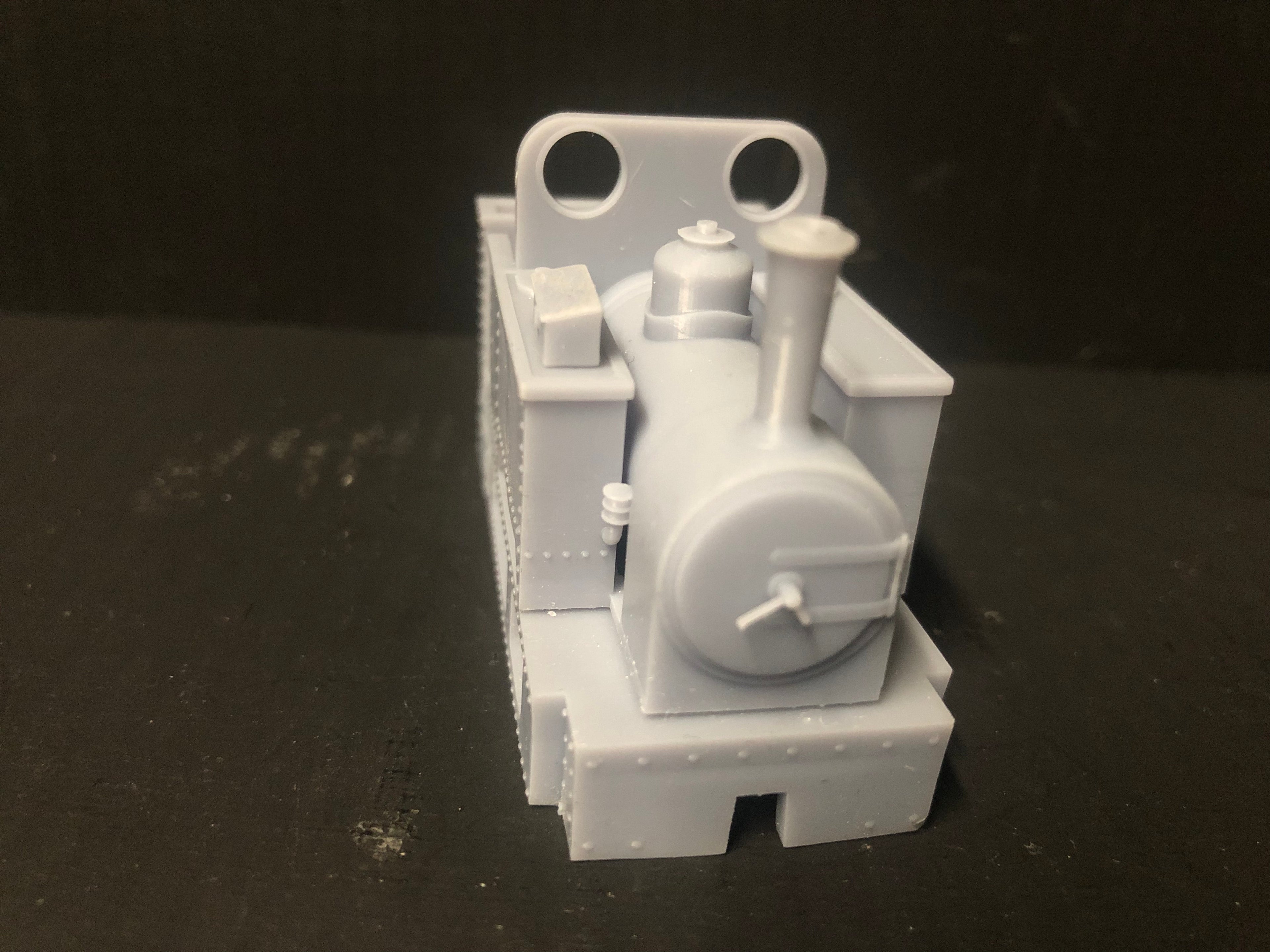 OO9 Kerr Stuart-inspired open cab steam loco kit body shown fitted to a Kato 11-109 narrow gauge chassis