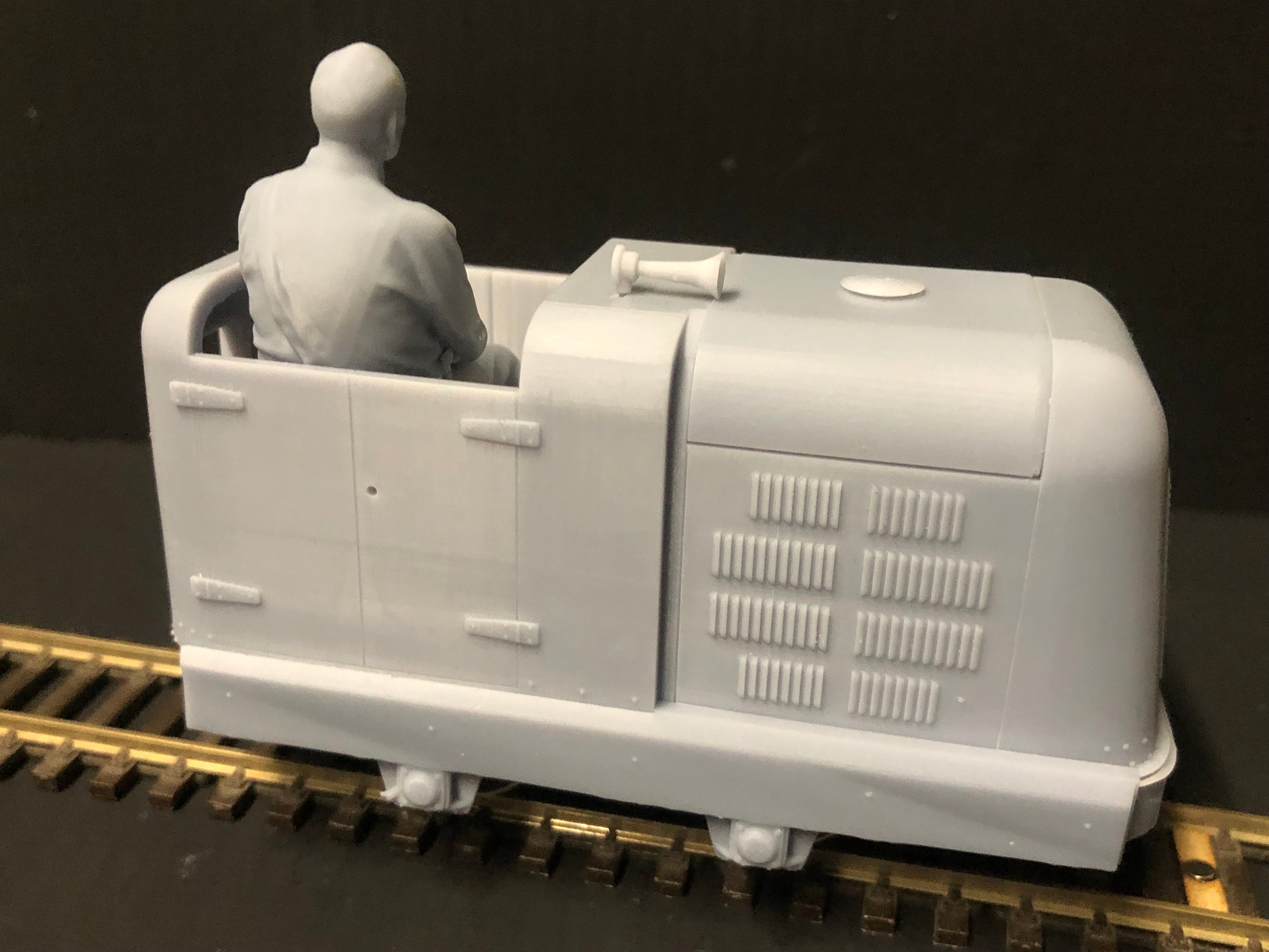 Unpainted GN15 industrial diesel critter loco body kit for G scale on 00 track, shown fitted to a Hornby Smokey Joe 0-4-0 chassis