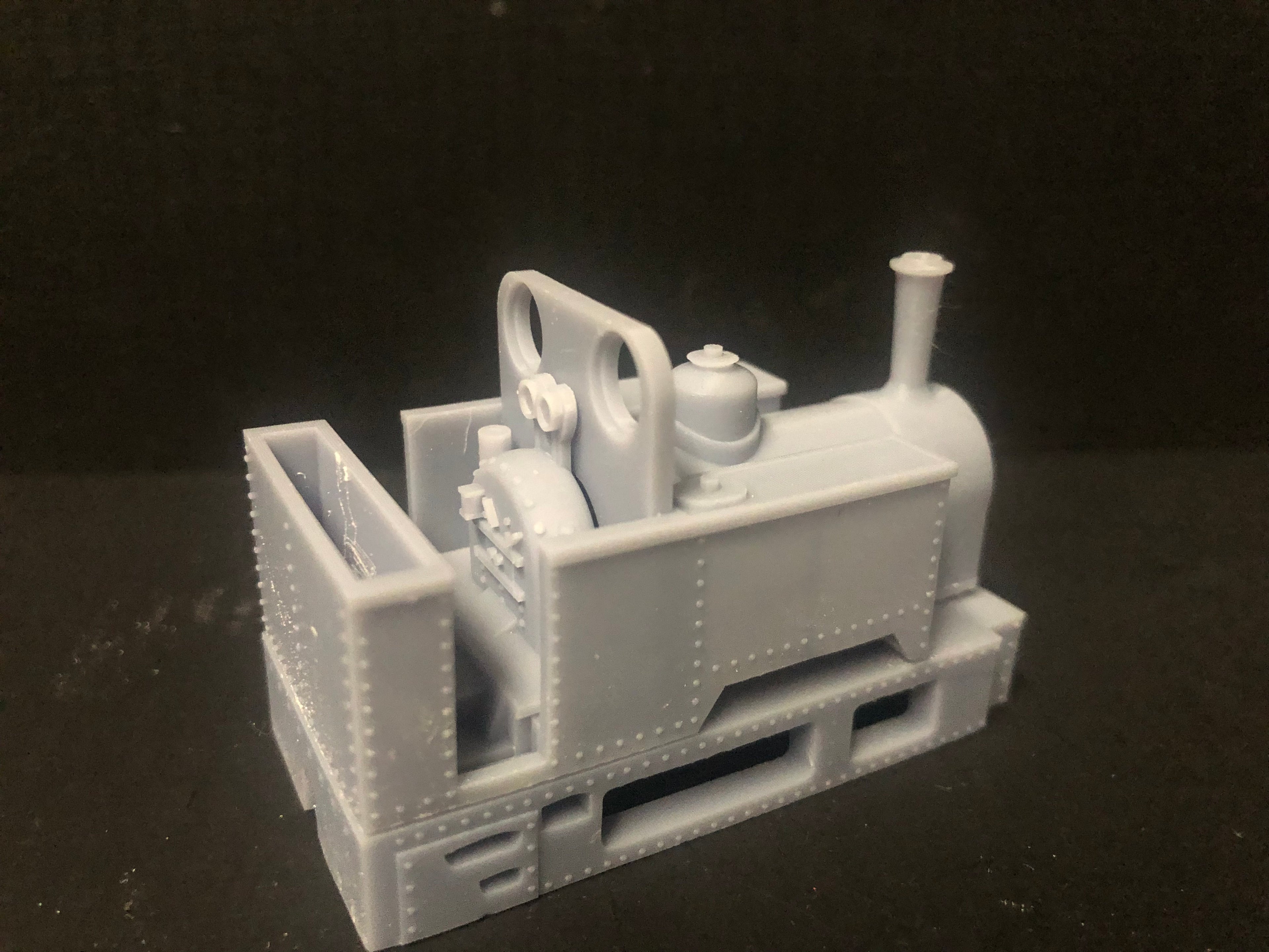 OO9 Kerr Stuart-inspired open cab steam loco kit body shown fitted to a Kato 11-109 narrow gauge chassis