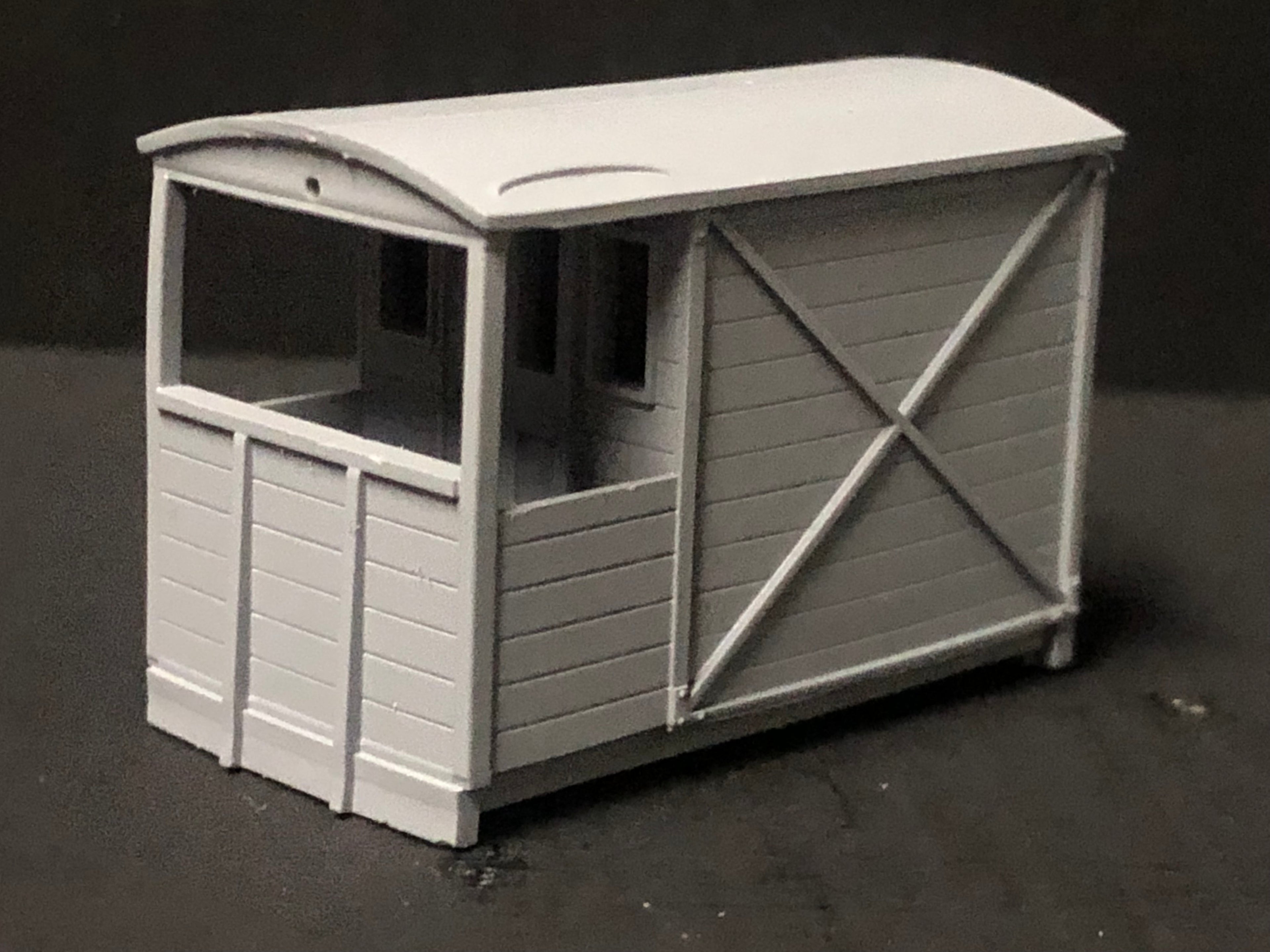 OO9 narrow gauge resin guards van body kit shown fitted to a Peco NR-121D 10ft wheelbase chassis for model railways