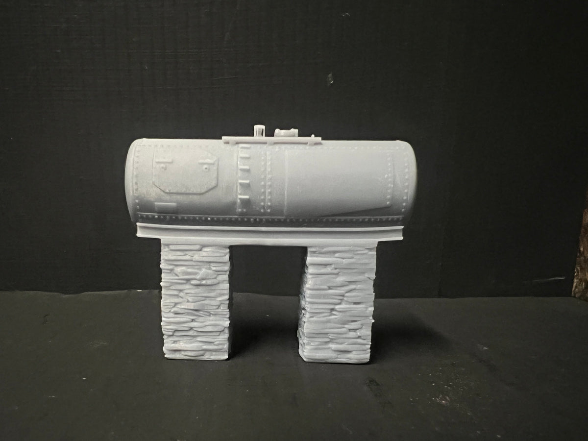 OO H0 OO9  Gauge Single Diesel Tank on brick supports for depot OO Gauge Diesel Depot Oil Tank on Slate/Stone Stilts – 3D Printed Resin Model Railway Scenery