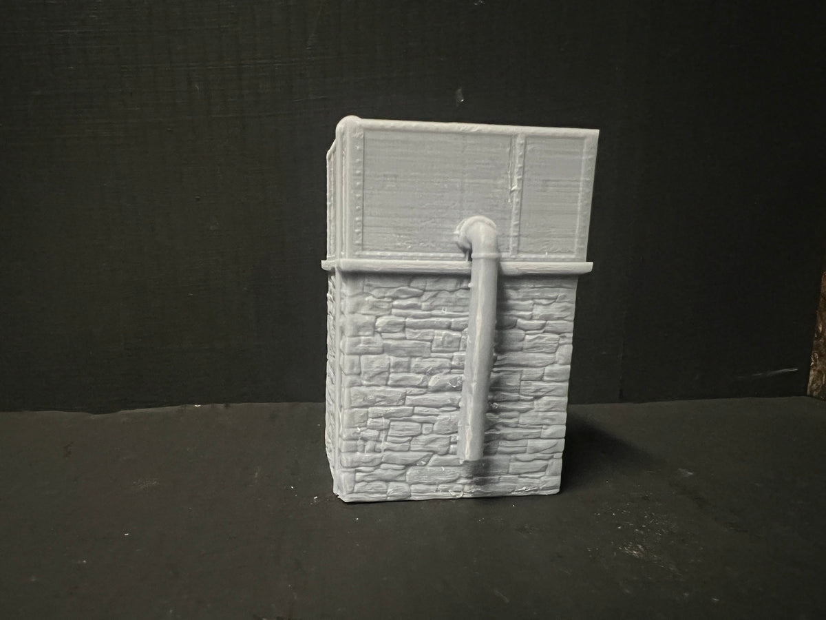 OO Gauge Stone-Built Water Tower with Riveted Tank – 3D Printed Resin Model Railway Scenery