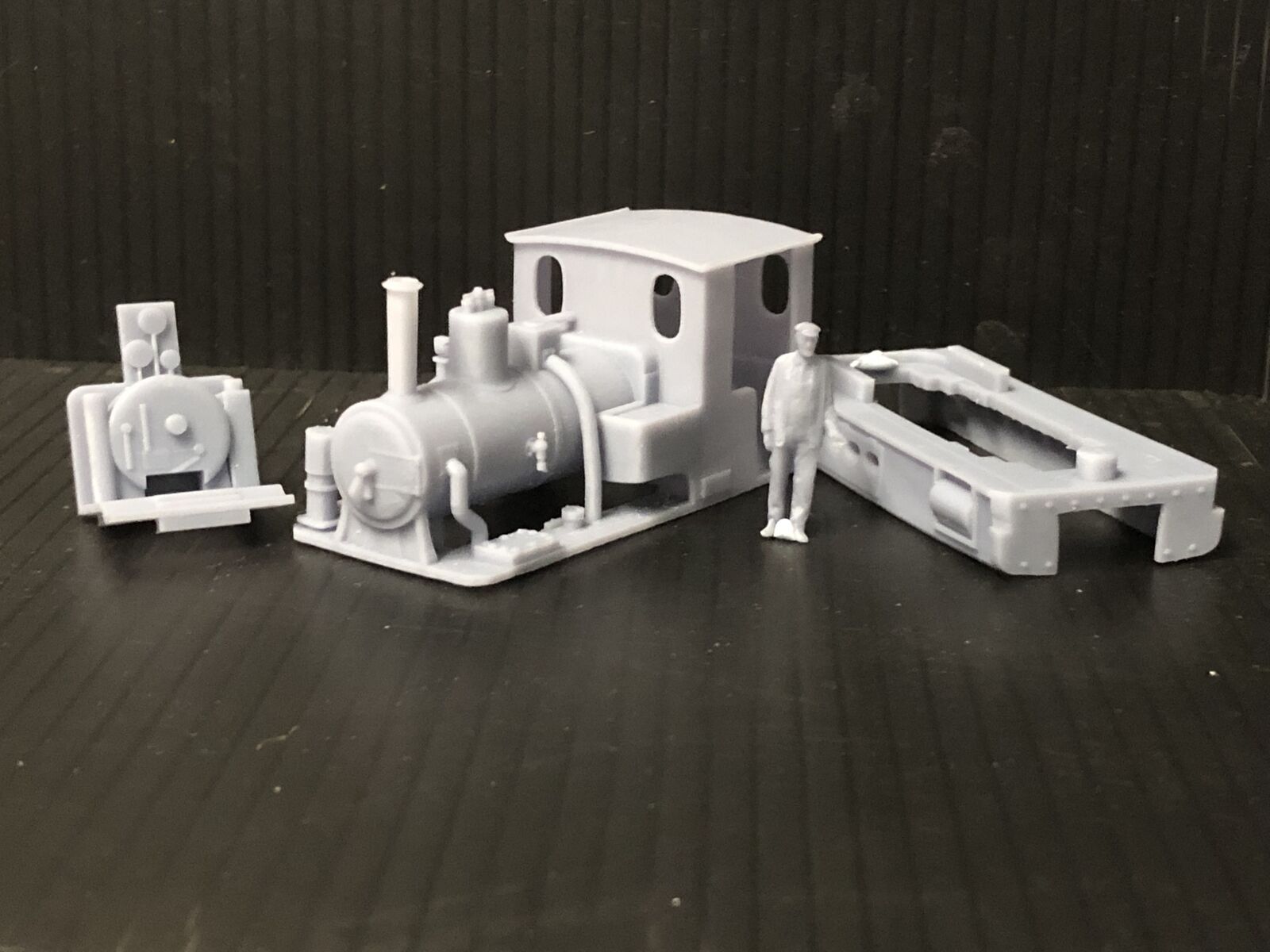 OO9 narrow gauge Andrew Barclay Douglas steam locomotive body kit shown fitted to a Kato 11-110 motor bogie chassis