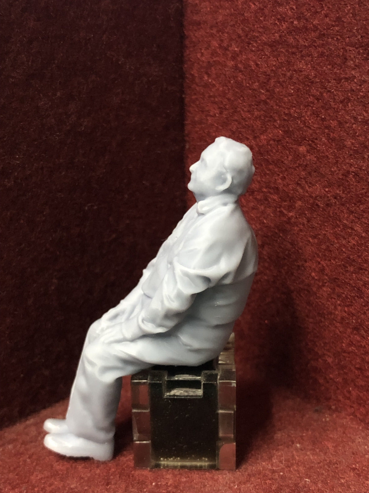 Unpainted seated male figure for G scale 1:22.5 or GN15 model railways, 3D scanned from a real person, approx 61mm tall