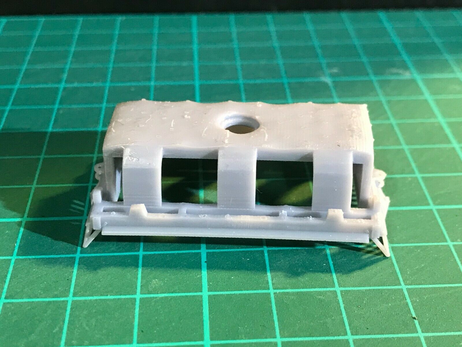 Unpainted OO gauge Wickham Type 42 inspection car body and sub-chassis kit shown fitted to a Tenshodo Spud motor bogie chassis